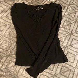 A black crossed long sleeve aeropostale shirt.